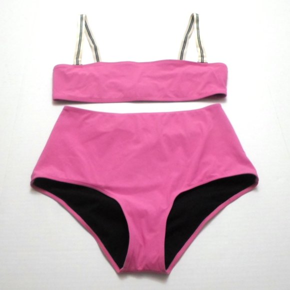 Rochelle Sara Two Piece Pink Convertible Bandeau High Waist Bikini Set - Picture 1 of 5
